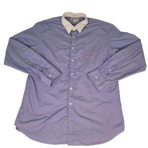 J Crew Thomas Mason Shirt Mens XL Blue Stripe Button Up 2 Ply Cotton